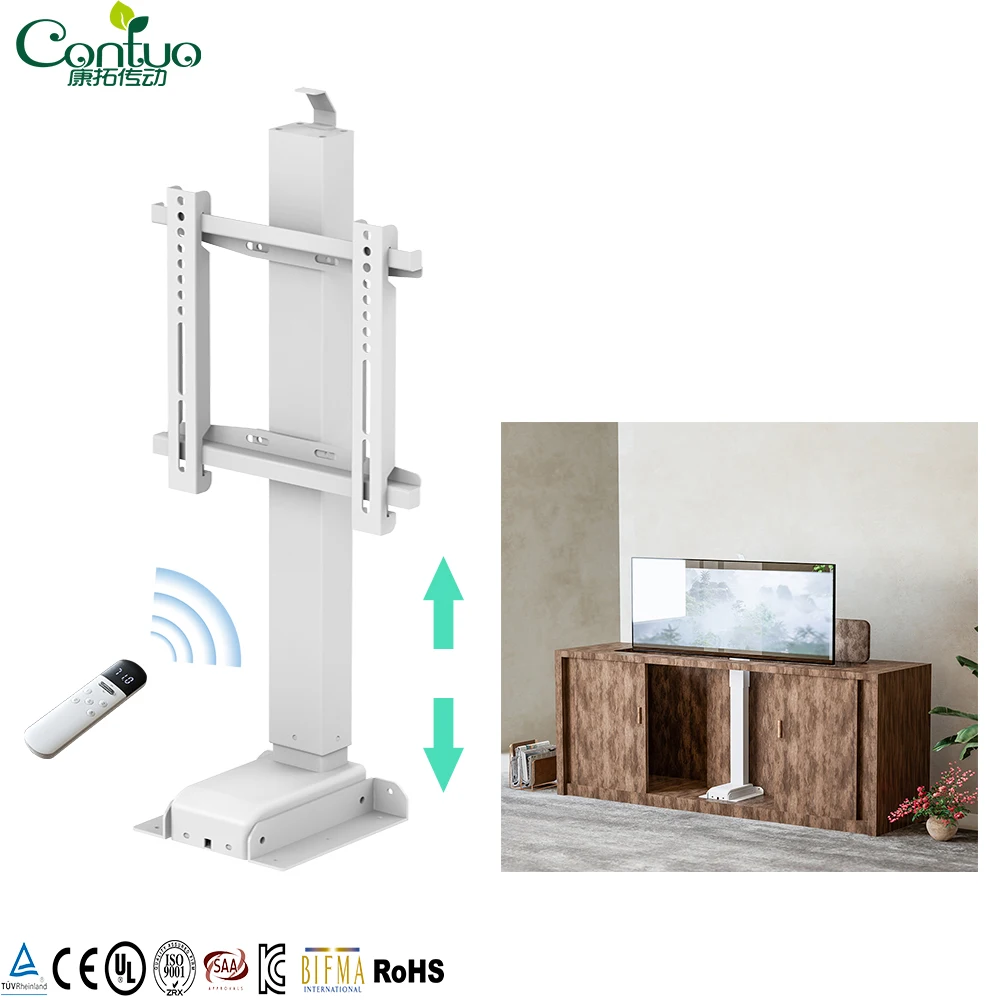 

Modern Height Adjustable Remote White Telescopic TV Lift Adjustable Mechanism Motorized TV Stand