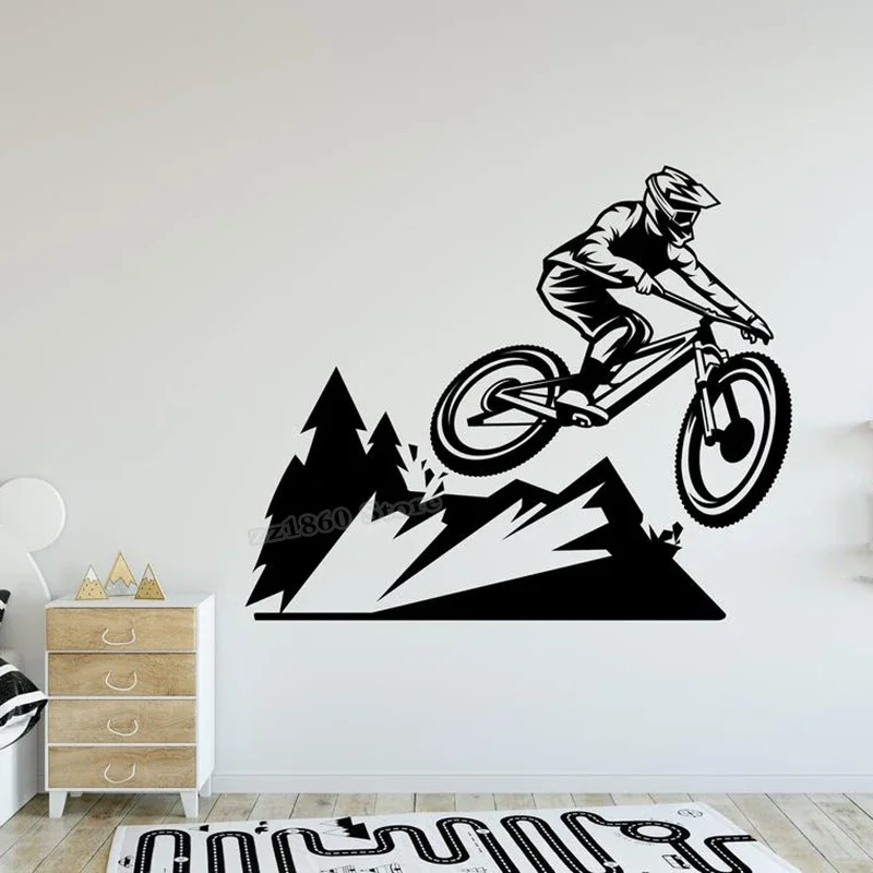 Mountain Bike Wall Decal Bike Wall Decor Bicycle Bike Wall Sticker cyclist Vinyl Home Boys Room Decoration Design Sticker B732