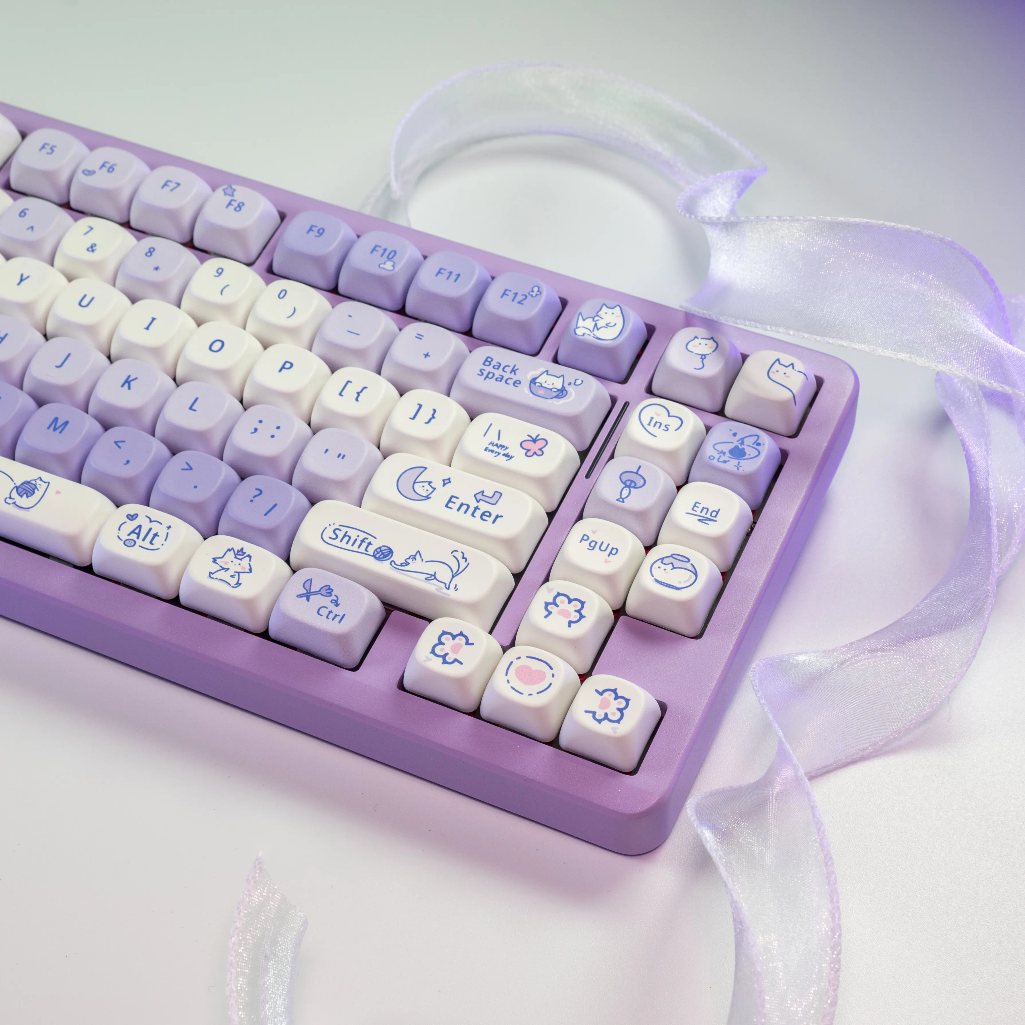 لطيف الأرجواني القلقاس موضوع 130 مفتاح PBT كيكابس، الحرفي صبغ الفرعية MOA الملف الشخصي أغطية المفاتيح الميكانيكية المخصصة ل MX