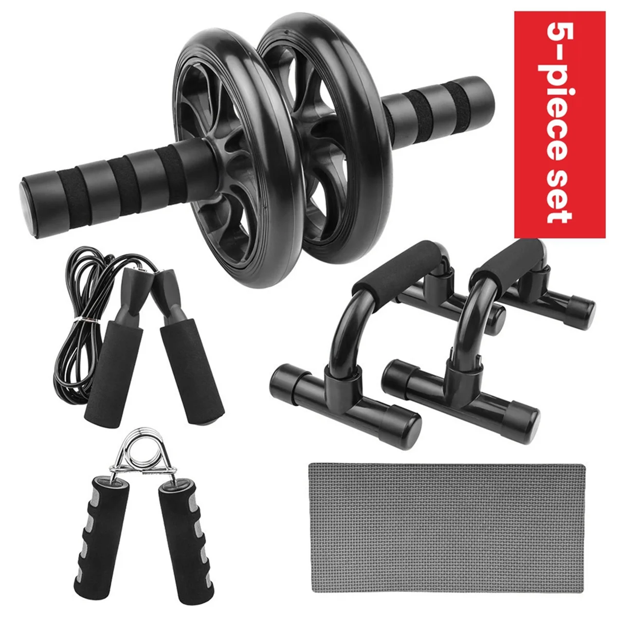 

YOE-xBlack Abdominal Wheel Set 5-Piece Set Push-Ups Abdominal Wheel Dual Multifunctional Household