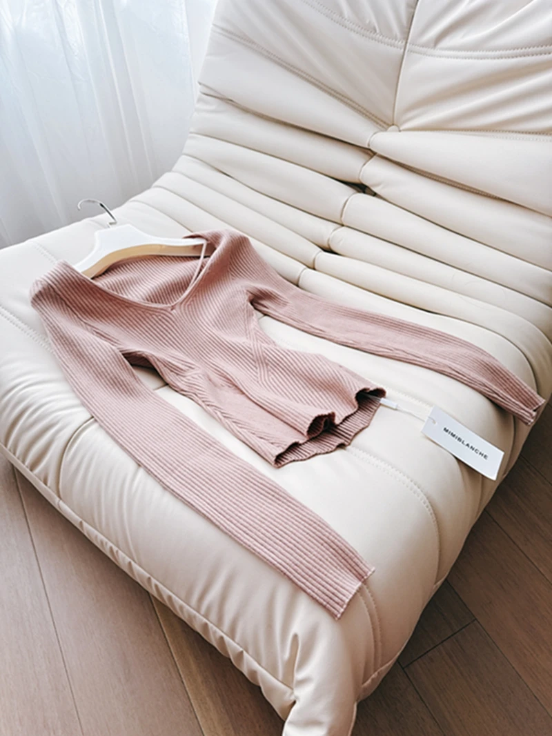 

Женский облегающий топ Pure Desire из модала с U-образным вырезом, длинными рукавами, вязаный, с эффектом утяжки талии, синий