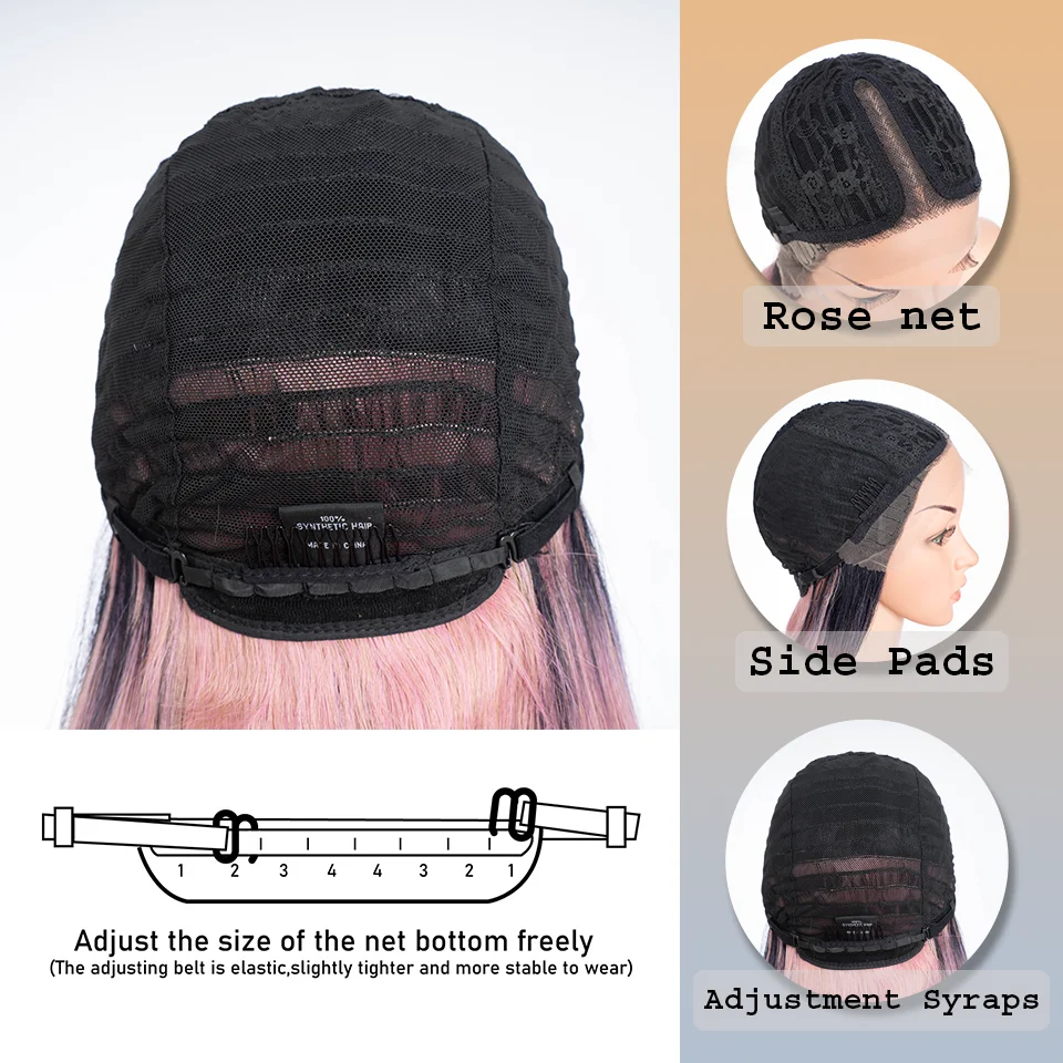 Synthetic Lace Wig Straight Lace Front Wigs 26 inch Ombre Blonde Pink Wigs For Women Cosplay Daily Wigs Heat Resistant Fibre