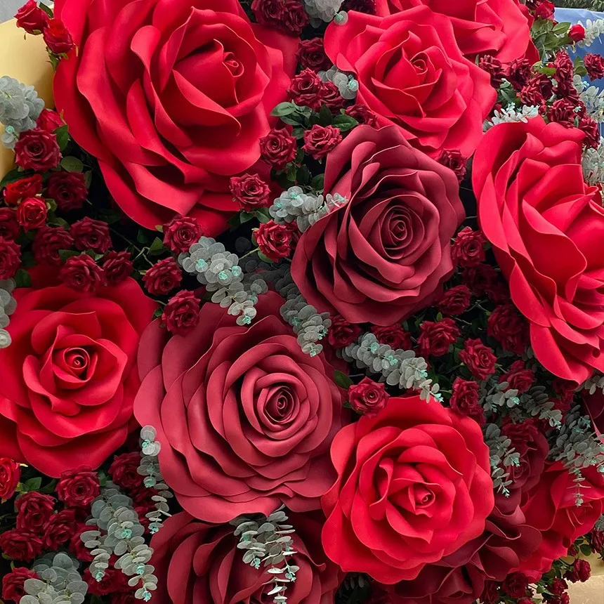 باقة الورد العملاقة ورقة كبيرة الفن زهرة الزفاف مركز التسوق الدعائم عيد الحب محاكاة زهرة الجمال تشن الديكور #4