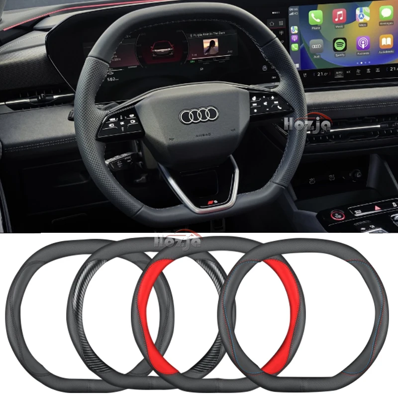 

Leather Car Steering Wheel Cover for Audi A3 A6 e-tron S3 Q6L e-tron S6 e-tron 2025 Non-slip Auto Interior Accessories