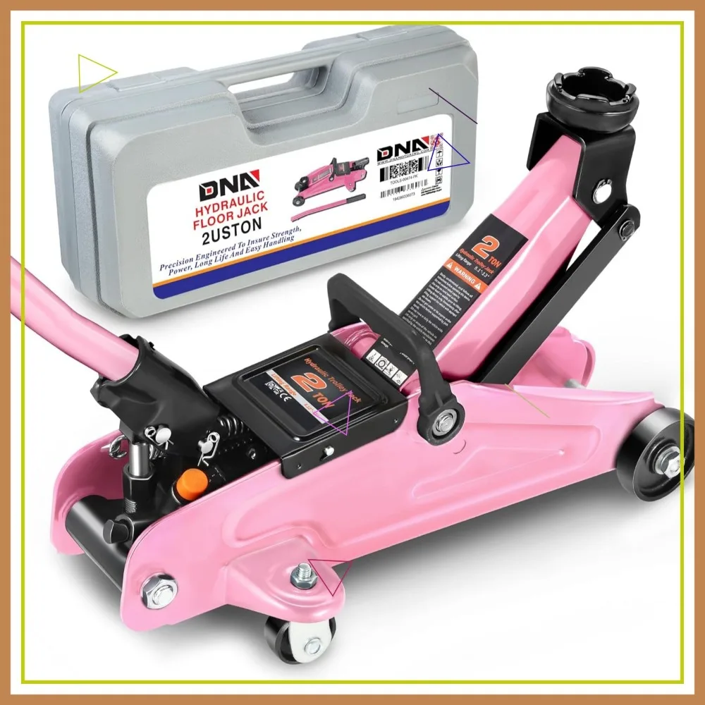 

Низкопрофильный гидравлический домкрат на тележке, 2-тонный, диапазон подъема 5,1-13 дюймов, розовый для гаража и промышленного использования.