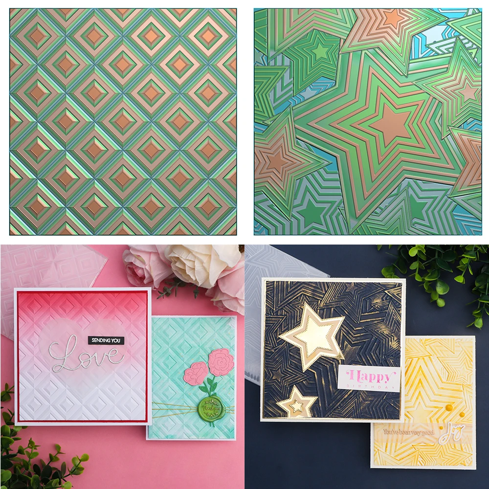 

3D Embossing Folder Layered Star Square Background Stencil for DIY Scrapbooking Adding Texture Holiday Paper Card Crafting