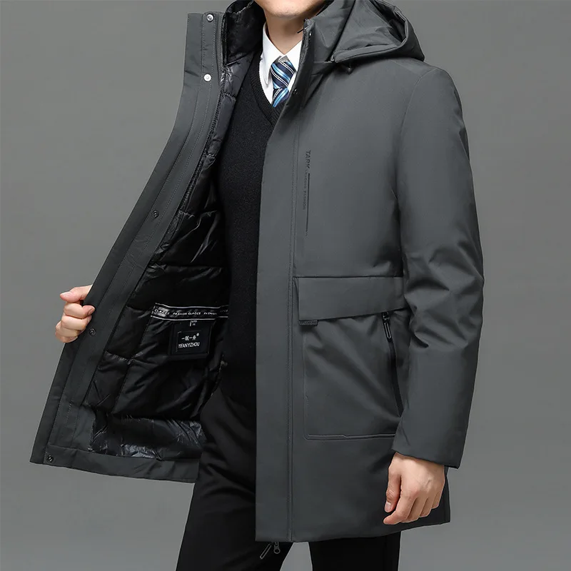 Winter New Fashion Men's Solid Color Casual Trendy Simple Basic Long Sleeve Hooded Quilted Coats Male Detachable Parkas Clothes