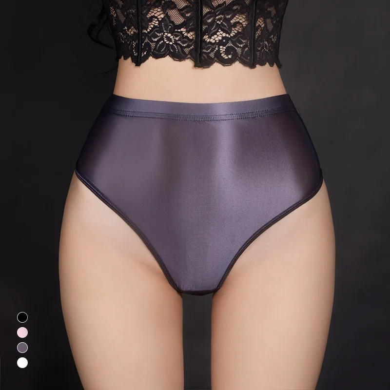 

Sexy Women Shiny High Waist G-string Transparent Yoga Shape High Elastic Thin T-Back Oil Glossy Thong Dance Underwear Briefs