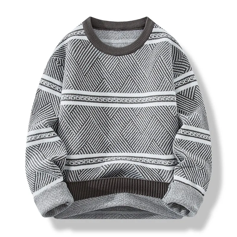 Suéter de punto con estampado de dibujos animados para hombre, jersey con cuello redondo de Color claro, Tops de gran tamaño, ropa de calle cálida, Unisex, otoño