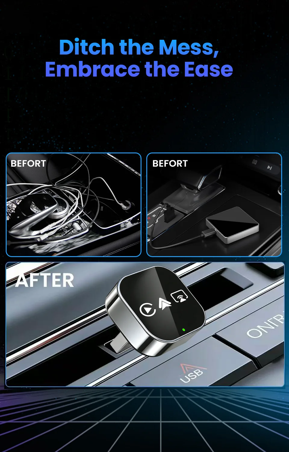 CarRocket Intelligente Autosysteme 4-in-1 Kabelloser CarPlay-Adapter Android Auto für eingebautes CarPlay passend für VW FAIT – Detail 7