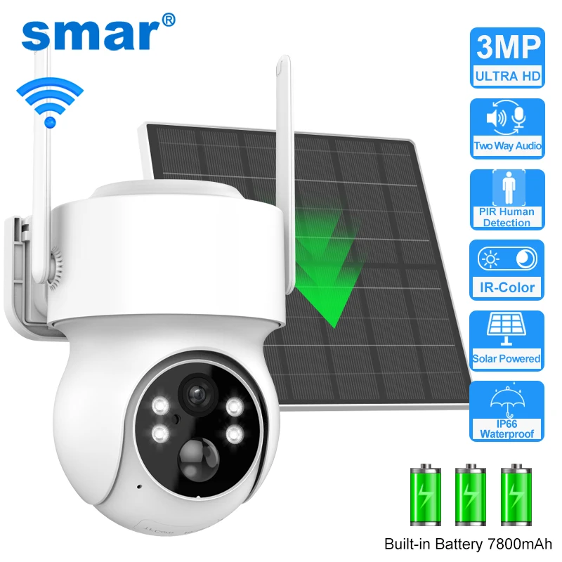 

Smar Солнечная панель PTZ IP-камера Wi-Fi 4MP 4G Видеонаблюдение Безопасность Защита Встроенный аккумулятор Длительное время ожидания Приложение iCsee