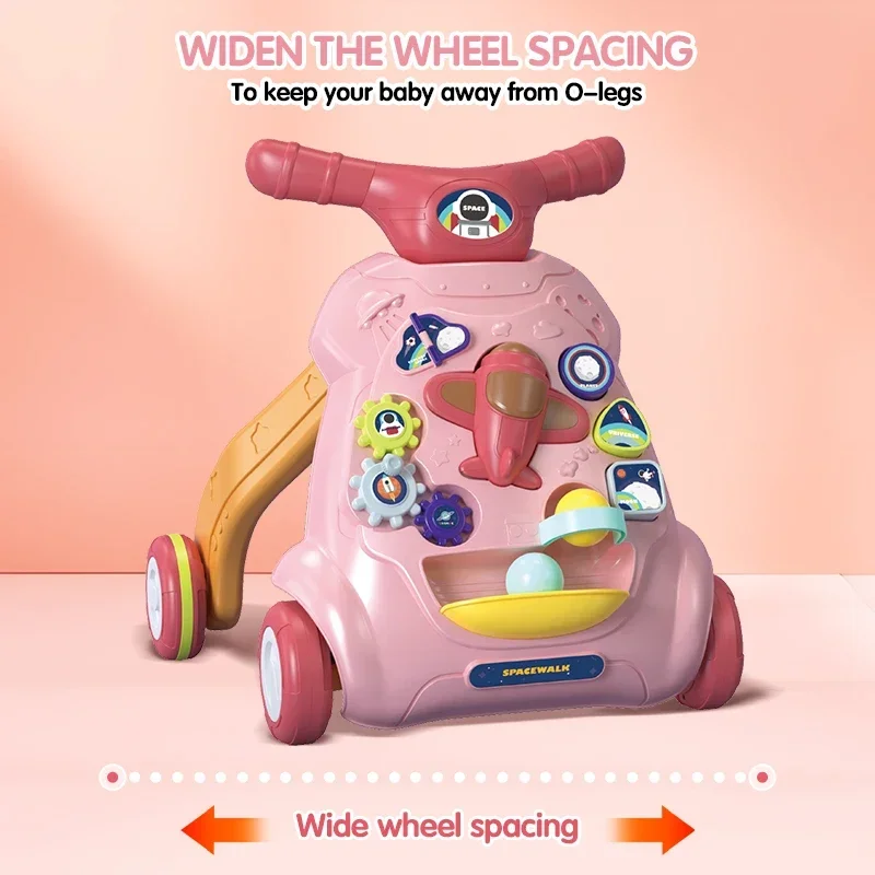 Trotteur à traînée pour bébé avec roue, jouet clignotant Musical Kawaii, marche à pousser pour tout-petits, activités multifonctions, jouet pour bébé de 0 à 12 mois