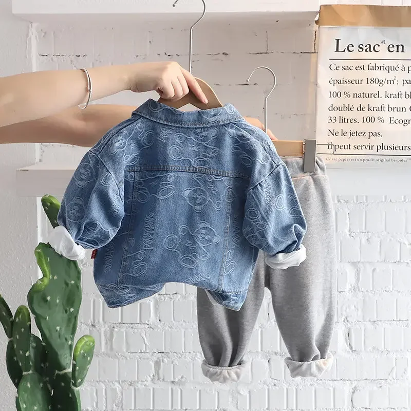 Children Fashion Suit Spring Kids Boy Girl Denim Coat T-shirt Pants 3Pcs/Set Toddler Clothing Infant Sportswear 0-5 Years