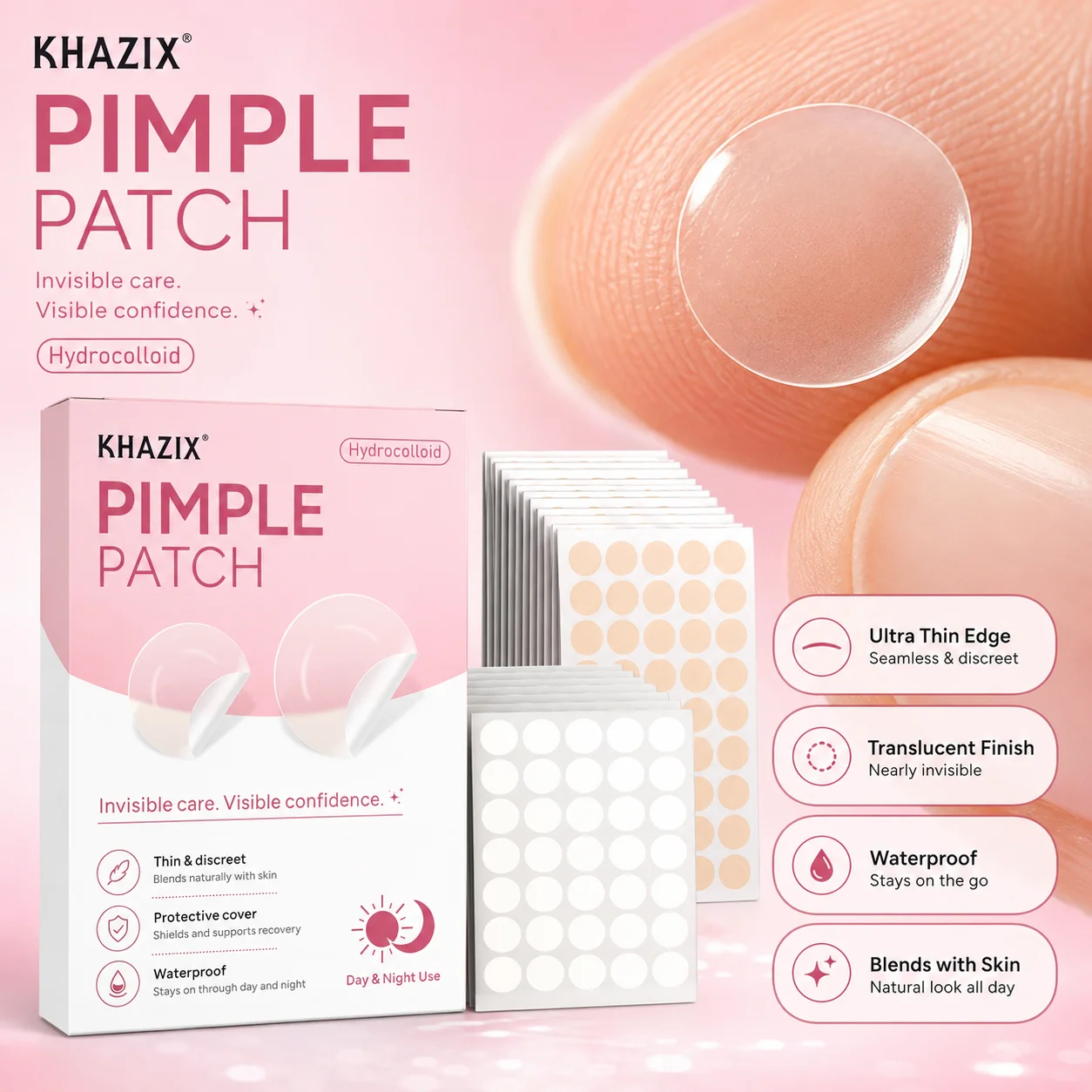 400/800Pcs Hydrocolloid Face Concealer Patches, 2 Shades Nude & Clear, Invisible Waterproof Skin Stickers, Day Night Use view 3