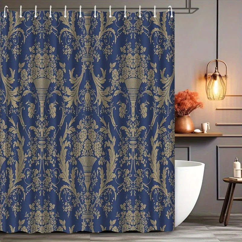 1pc a Baroque-Style Shower Curtain Complete with Hooks, Washable for Water Use, Serves As a Bath Divider, And Is an Accessory fo
