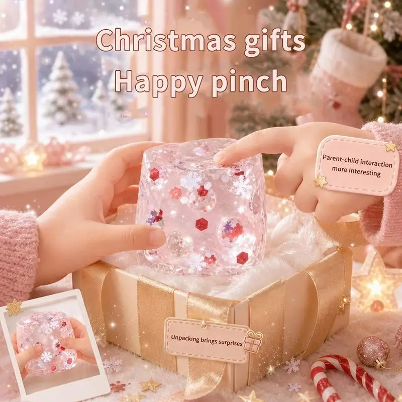 Christmas Squeezable Slow Rebound Soft TPR Fidget Embedded Snowflake Glitter And Bubble Design Anti-Anxiety Adults