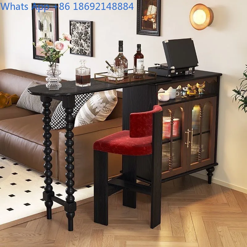 

Retractable Solid Wood Bar Table for Home Use, Small Apartment Partition Side Cabinet, Balcony Living Room Island Table