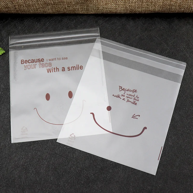 self sealing transparent plastic bag, cellophane self-adhesive packaging candy cookies gift packaging bag Matte smiling face bag