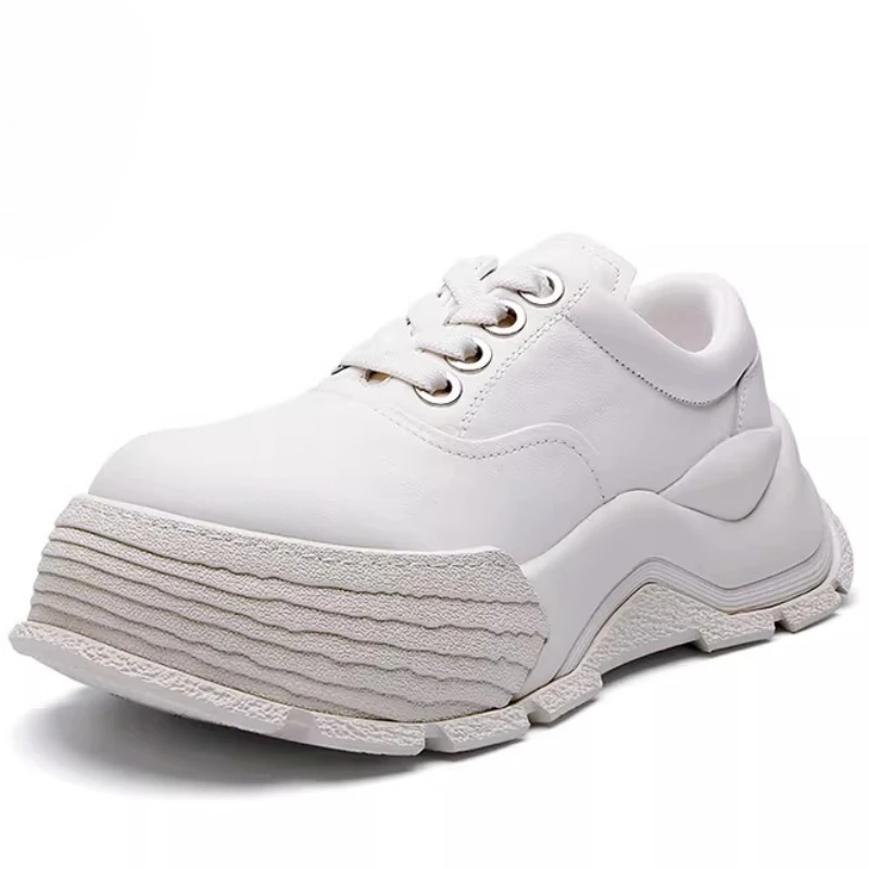 Europe Style Bread Shoes Men's Men's Genuine Leather White Sports Leisure Shoes Comfortable Thick Soled Height Increasing Shoes