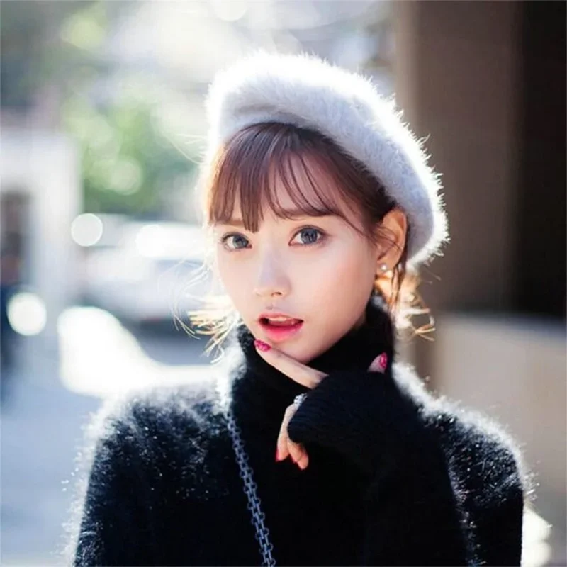 Wool Woman Beret winter cap Fedora hats Korean Classic Black Beret Trendy Solid Color Painter Hat Simple Caps for Women