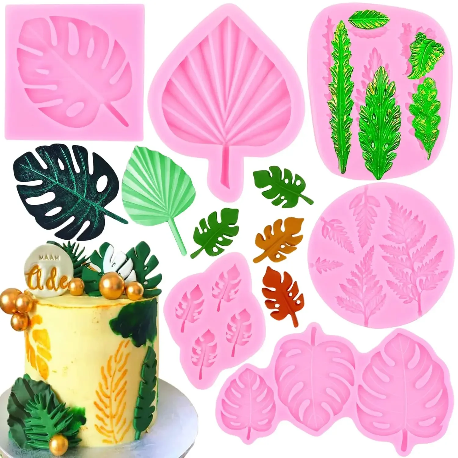 Tropical Leaf Silicone Mold Fan Leaf Fondant Mold Monstera Leaves Candy Chocolate Cupcake Topper Gum Paste Polymer Clay