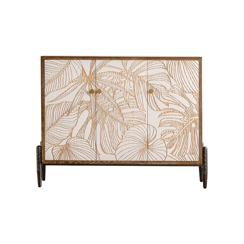Solid wood carving flower and meal side cabinet Entry foyer Small apartment sofa side cabinet Storage vertical cabinet