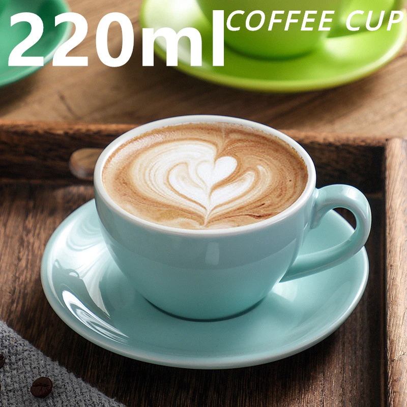 

220ml Cappuccino Coffee Cup Set Floral Cup Latte Cup Mug with Plate Gift Set Multiple Colors European Coffee Cups