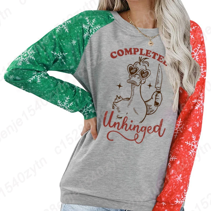 Fall & Winter Tops Christmas Duck Completely Unhinged Fashion Women's Clothes Soft Pullover Loose Sweatshirt Long Sleeve T-shirt