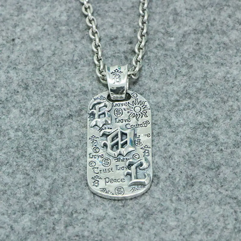 S925 Sterling Silver Jewelry Punk Personalized English Letter Graffiti Pendant Retro Trend Korean Version Men's Pendant Retro