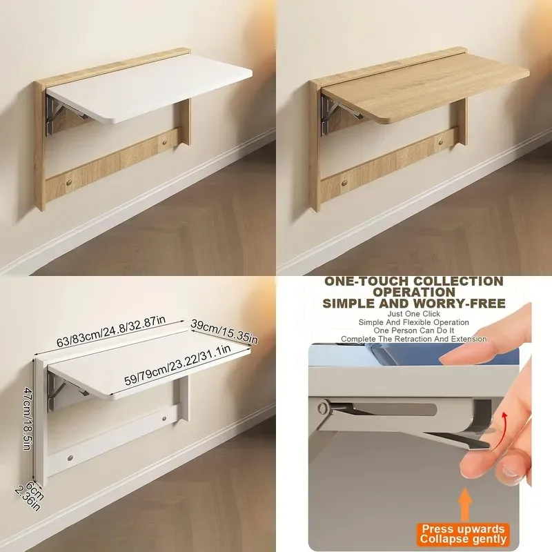 Small Floating Wall Mounted Folding Table Space Saving Wooden Computer Desk for Living Room