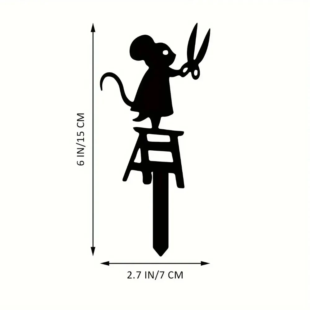 1pc Silhouette Metal Garden Post with Scissors Mouse Design, Art Deco Lawn Sign, Creative Animal Sculpture Decorations