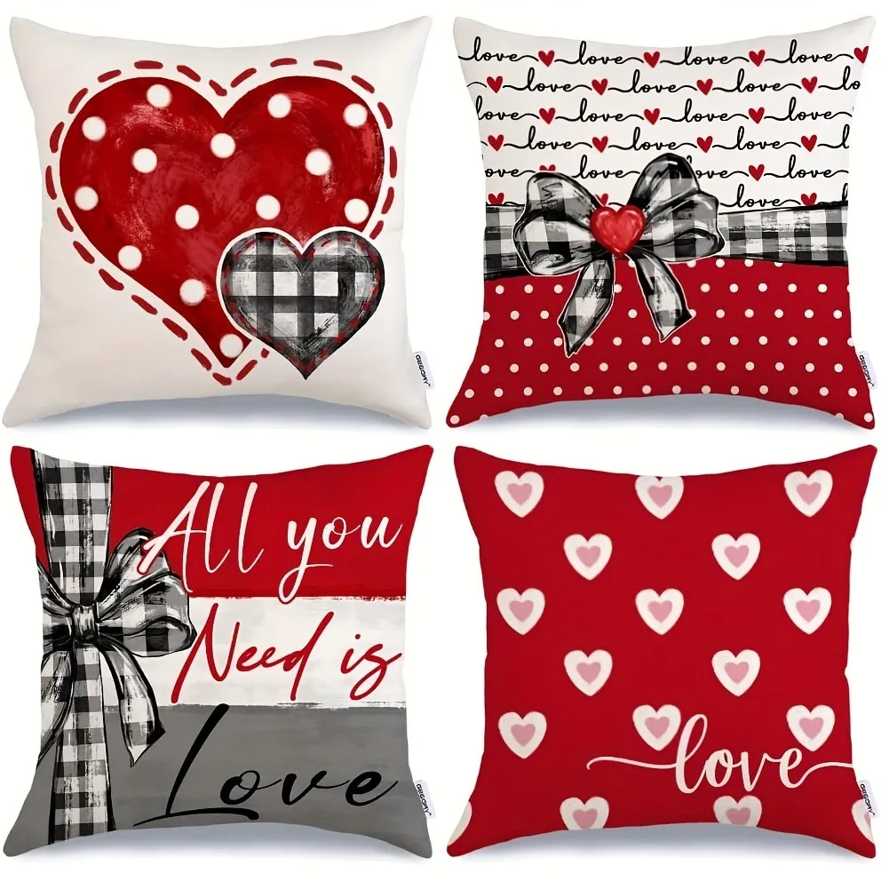 Valentine's Day decoration pillowcase romantic sweet home room decoration bow love pattern printing Sofa cushion cover gift