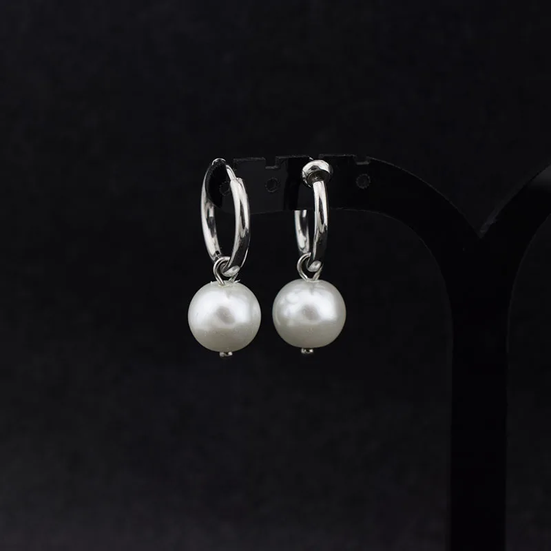 Glass Faux Pearl Clip On Earrings for Women Men Stainless Steel Hoop No Piercing Needed Vintage Lightweight Daily