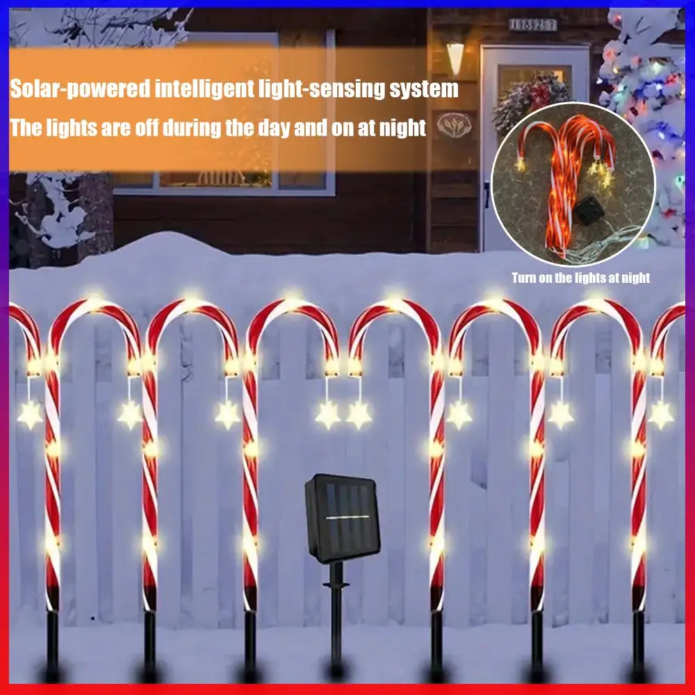 5PCS Solar Candy Cane Lights 8 Modes Solar Pathway Lights Christmas Candy Garden Lights for Garden Patio Lawn Or Yard Decoration