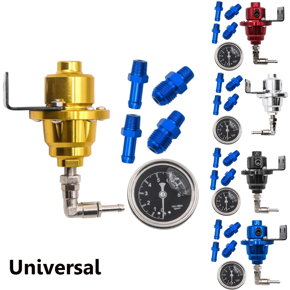 Adjustable Fuel Pressure Regulator with Gauge Kit Aluminum Alloy Car Modify Fuel Supercharger Universal Fuel-Pressure Regulator