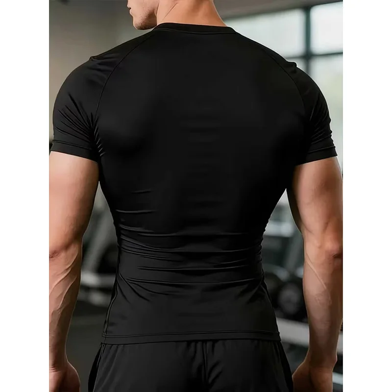 Enganliegendes Fitness-Sport-T-Shirt für Herren, Sommer, Kurzarm, Gym, Fitness, Laufen, schnelltrocknend, Sport-Oberteil für Herren – Detail 10