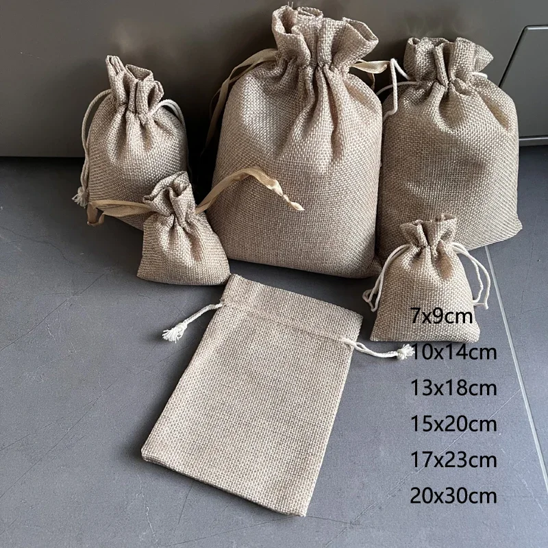 

20pcs Bulk Jute Bag Set with Ribbon Handles for Gift Packaging Storage Christmas Drawstring Gift Bags Sack Linen Burlap Pouches