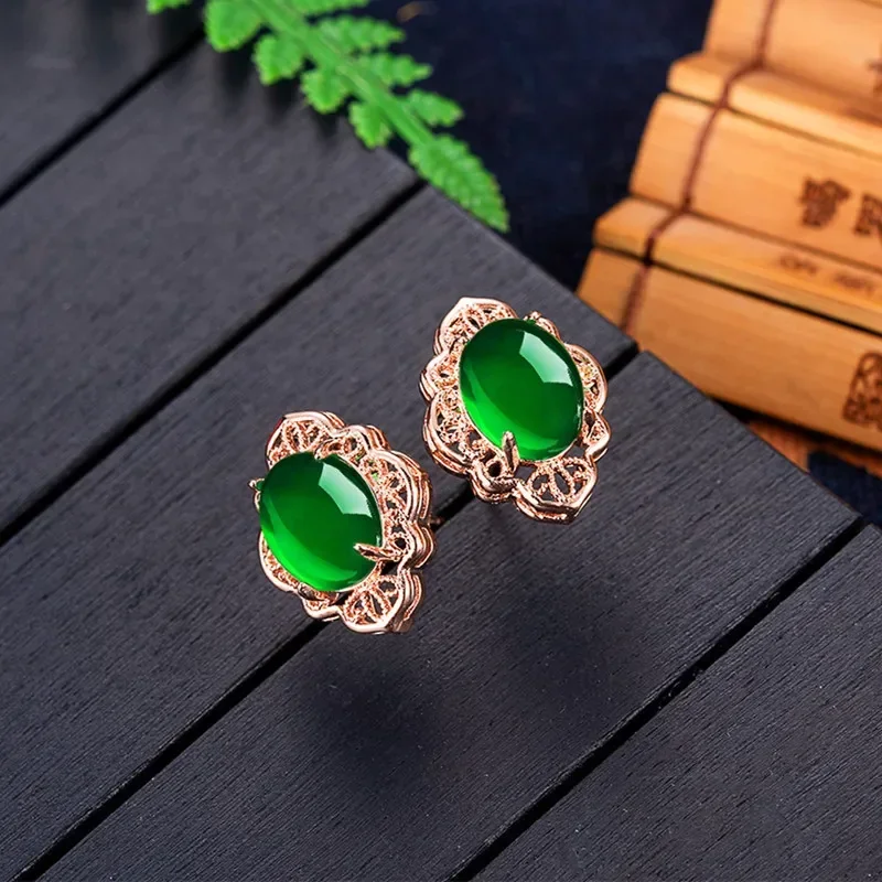 

Solid 14K Gold Color Green Emerald Stud Earring for Women Finesilver 925 Jewelry Bizuteria Engagement Topaz African Jewelry Girl