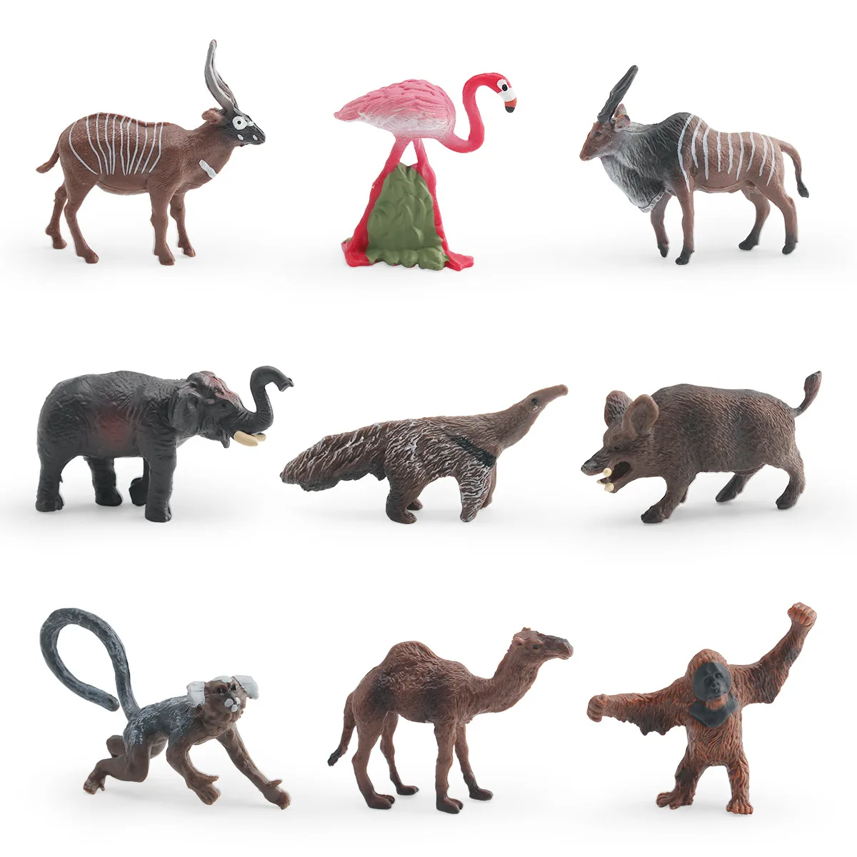 Realistic Wildlife Model Toys for Kids Camel Anteater Antelope Monkey Wild Boar Flamingo Gorilla Fantasy Figurines