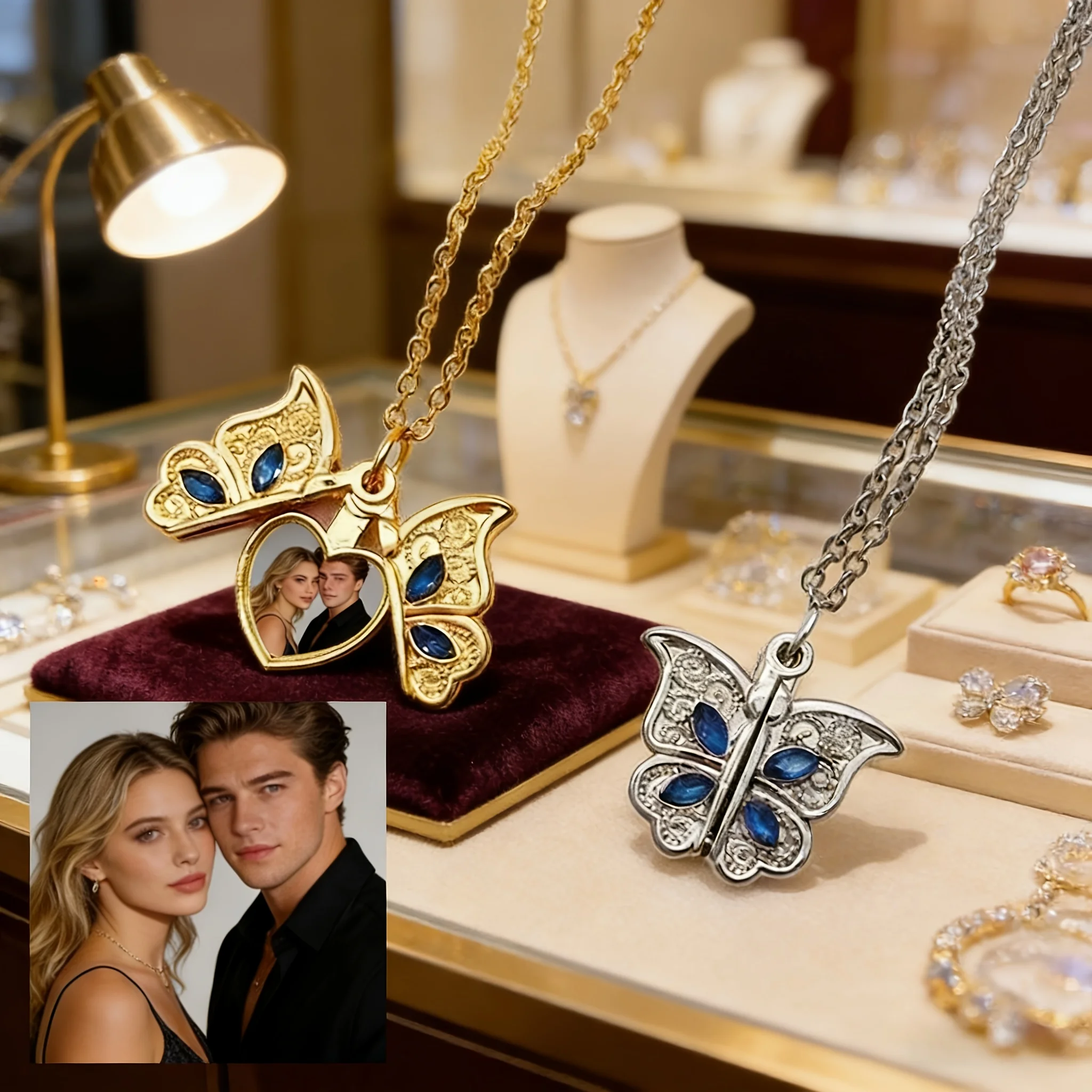 Customized Photo Butterfly-shaped Locket Necklace Heart-shaped Photo Pendant Creative Personalized Souvenir Gift for Loved Ones