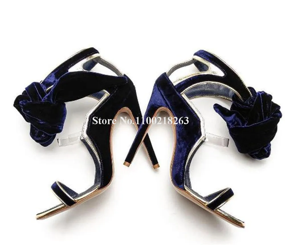 Satin Bowtie PVC Straps Stiletto Heel Sandals Blue Red Green Straps Cross Thin Heel Gladiator Sandals Party Wedding Heels