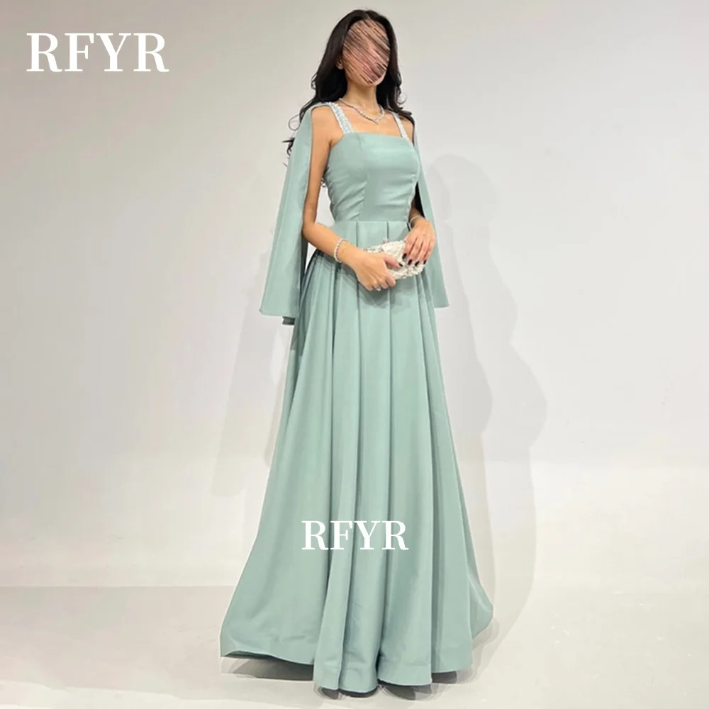 

RFYR A Line Prom Dress Square Neck Formal Evening Party Gown Cape Sleeves Evening Dresses for Women vestidos de noche Customized