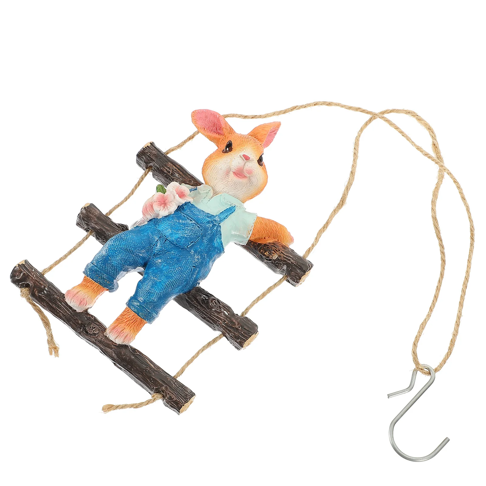 1Set Resin Hanging Rabbit Decor Rope Ladder Garden Outdoor Indoor Decoration Easter Spring Festival Gift Landscape Tree Pendant