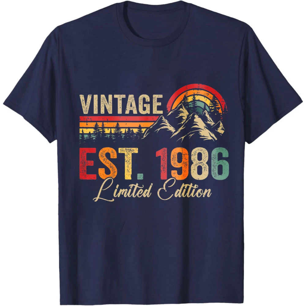 Vintage Est 1986 Limited Edition Summer Men T-Shirt Retro Mountain Rainbow Design Casual Wear For Birthday Gift For Him