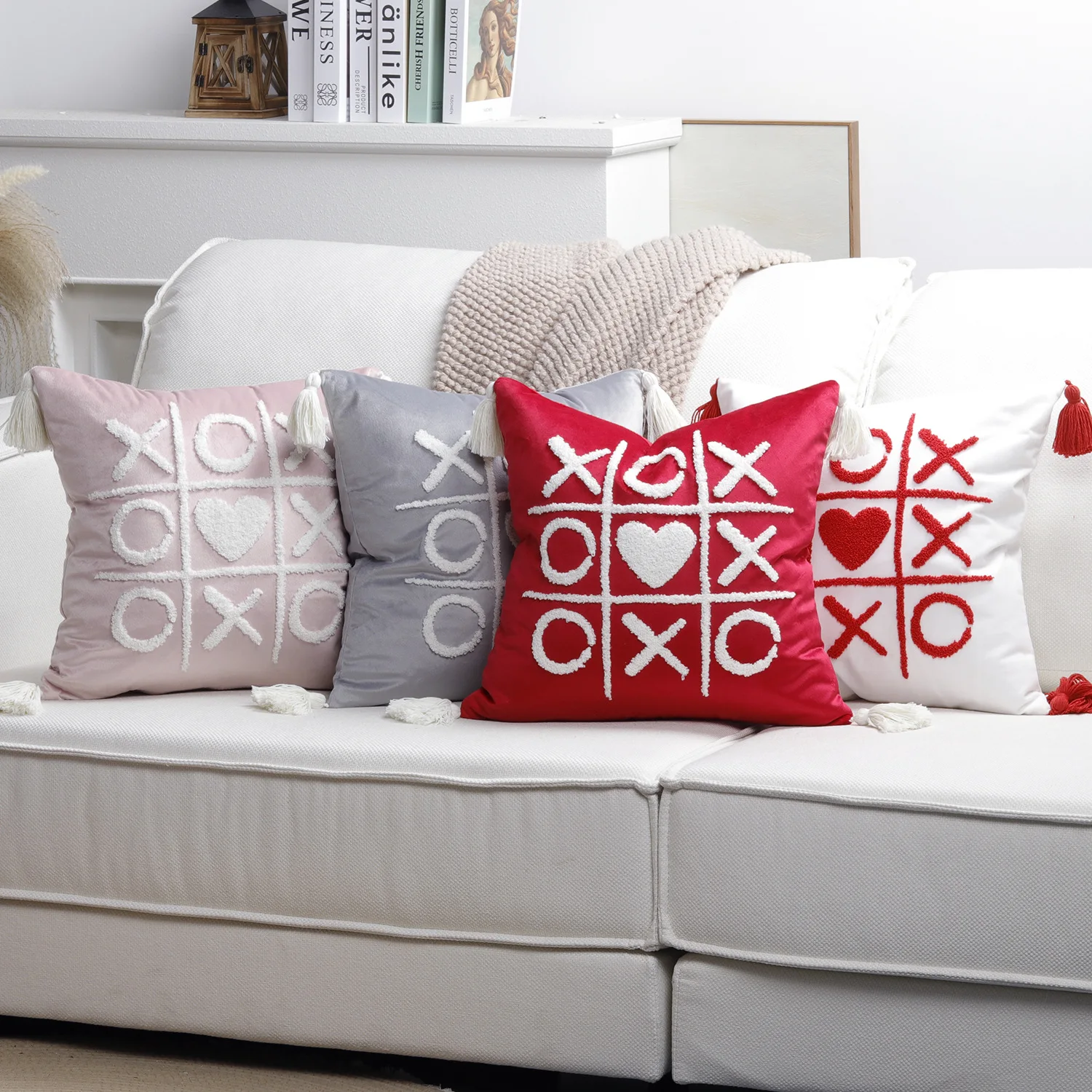 Fronha de sofá do dia dos namorados Cojines Toalha branca vermelha bordada capa de almofada fronhas bordadas de veludo 30x50/45x45cm