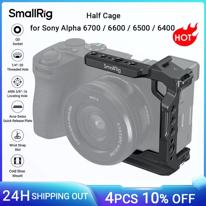 SmallRig Half Cage for Sony Alpha 6700/6600/6500/6400 Built-in Quick Release Plate for Arca-Type Camera Cage w Shoe Mount  -4337