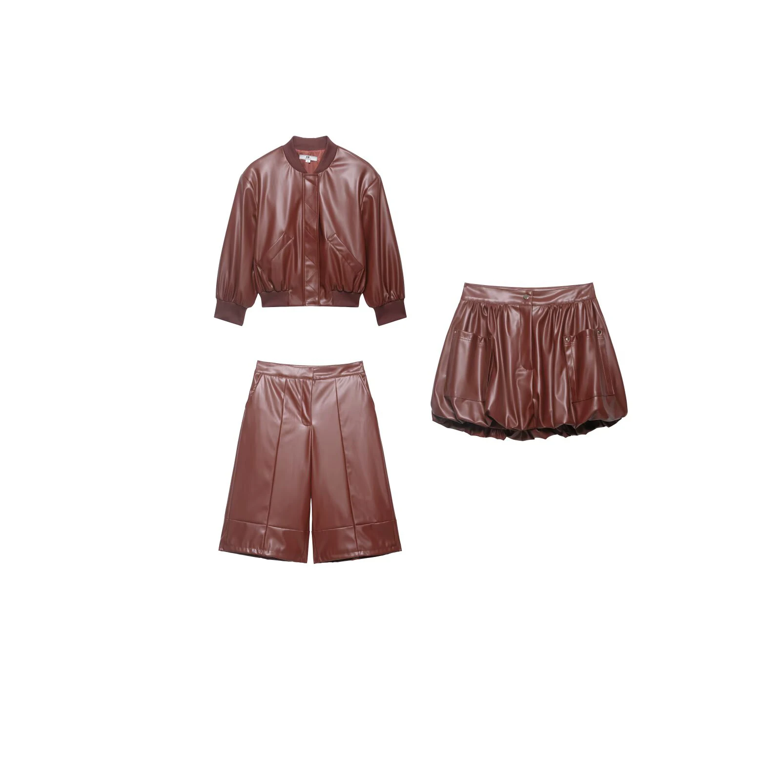 New women's commuting style faux leather shoulder pad pilot jacket short loose jacket shorts set