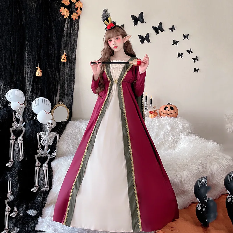 أزياء الهالوين للملكة والنوادي الليلية على الطراز القوطي الساحرة رداء كيب الساحرة طويل Sve Dr Stage ملابس نسائية تقليدية عرقية