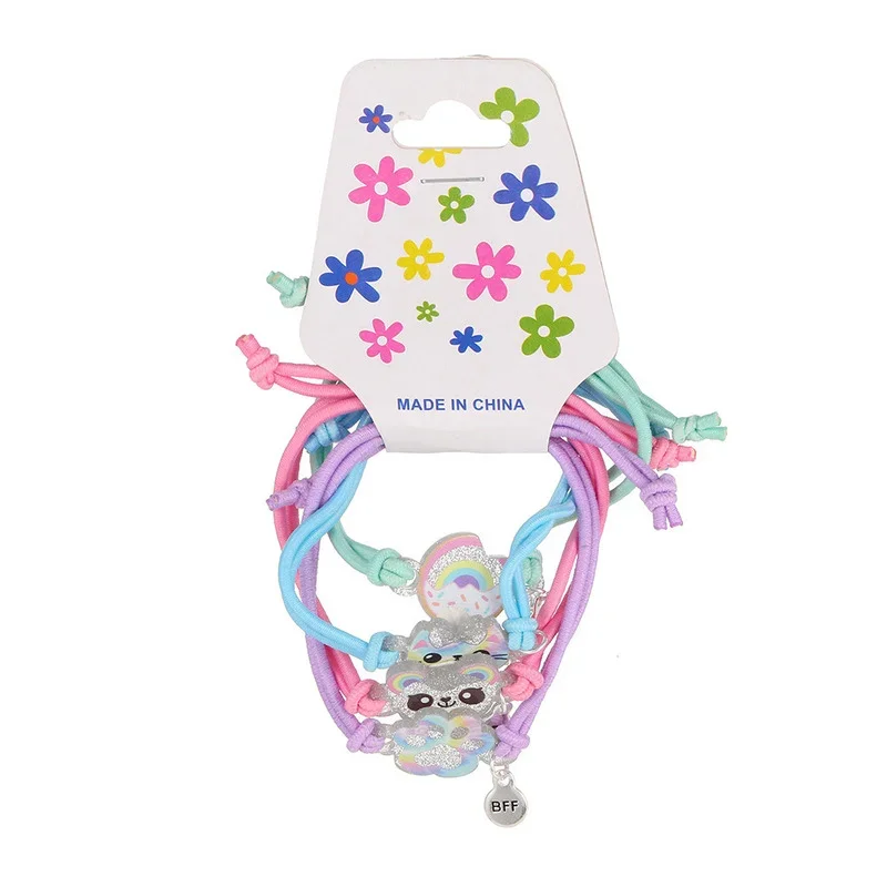 4Pcs/Set Cartoon Cat Bear Shape Best Friends Charms Bracelet Adjustable Elastic Rope Chain Bracelets for Kids Jewelry