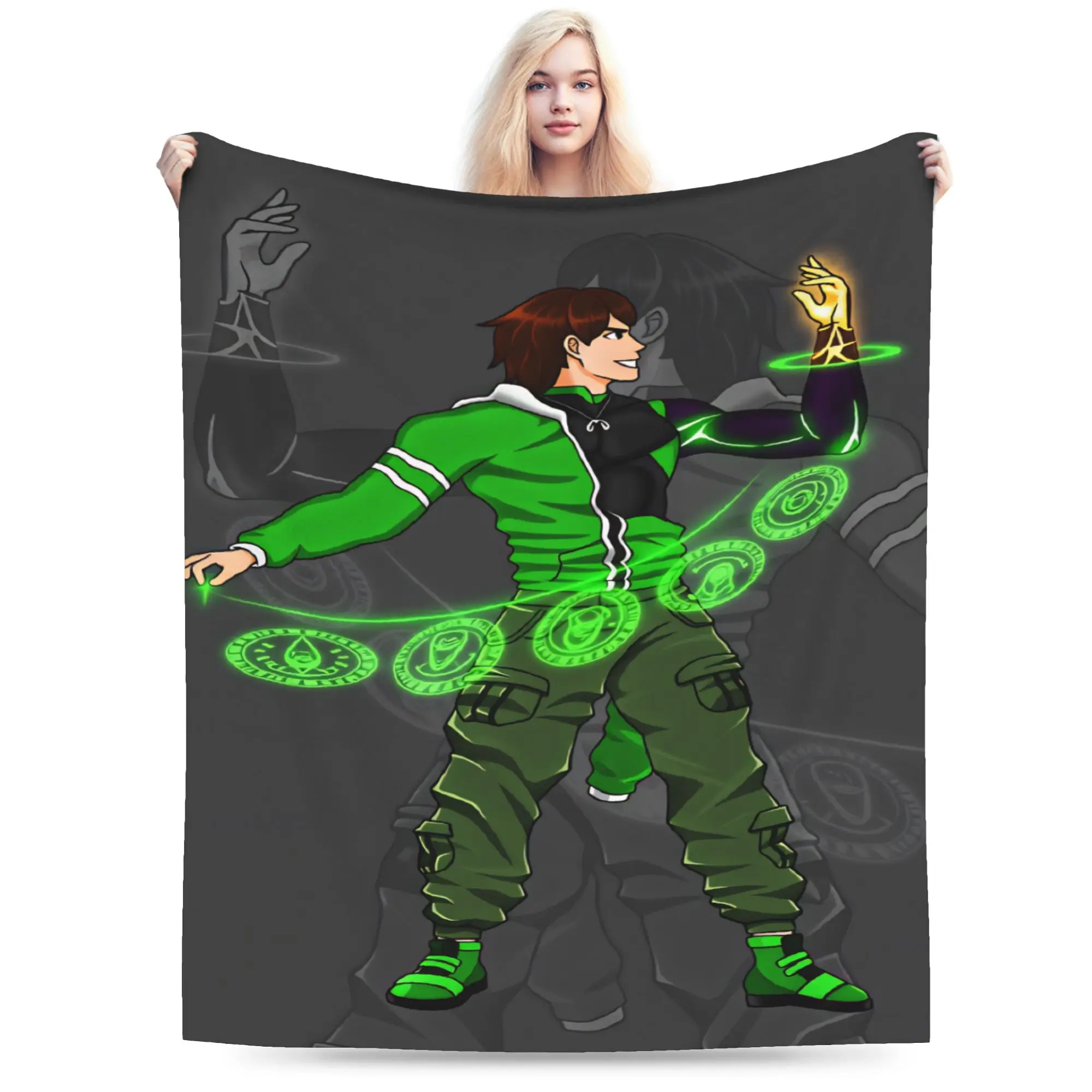Ben 10 Cartoon Warm Cozy Blanket  Graphic Plane Travel Bedding Throws Couch Chair Flannel Bedspread Sofa Bed Cover